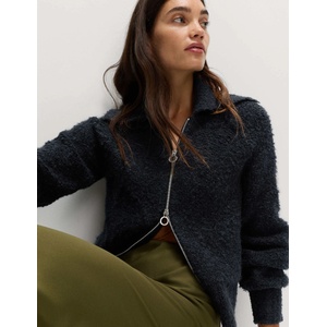 Marks & Spencer Плетено яке с яка и цип от буклет и вълна Marks & Spencer военноморска синя Marks & Spencer | Sin | ЖЕНИ | S