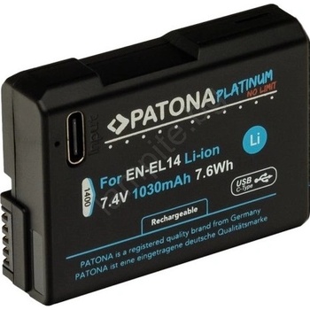 PATONA - Батерия Nikon EN-EL14/EN-EL14A 1030mAh Li-Ion Platinum USB-C зареждане (IM1288)