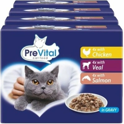 PreVital Cat kuře/telecí/losos v omáčce 48 x 100 g