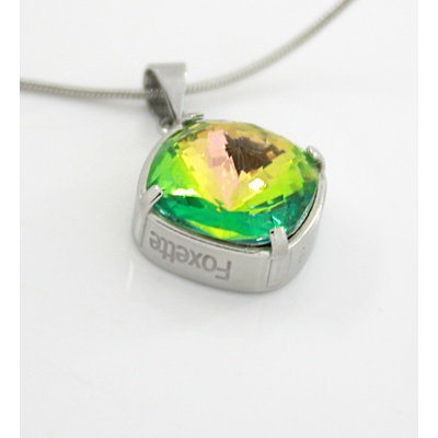 Foxette Ocelový přívěsek Čtverec s Krystalem JF 0387 Zelená