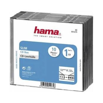 Hama Slim CD кутийки за дискове, опаковка от 10 бр, Прозрачен/Черен, HAMA-51275