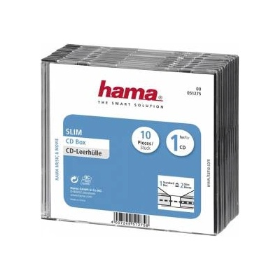 Hama Slim CD кутийки за дискове, опаковка от 10 бр, Прозрачен/Черен, HAMA-51275