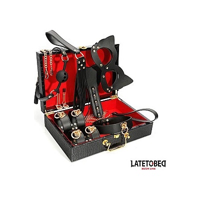 LATETOBED BDSM LINE 8 Piece Leather Bondage Kit with Storage Case