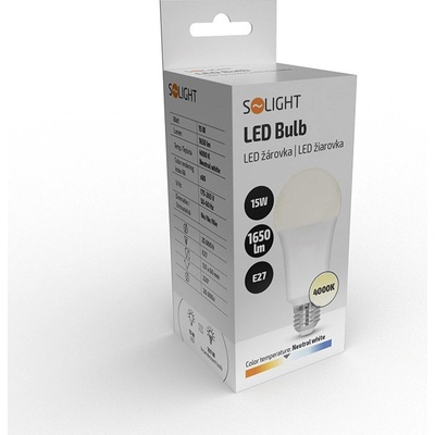 Solight LED žárovka, klasický tvar, 15W, E27, 4000K, 220°, 1650lm – Sleviste.cz