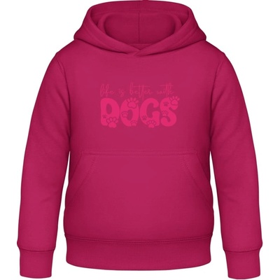 AWDis detská mikina s Kapucňu Nápis So psami je život krajší Zvodná ružová