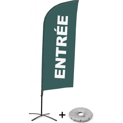 Jansen Display Kompletní sada reklamní vlajky ve tvaru křídla, Vchod, šedá, francouzština Křížová Základna, 1273 x 3030 mm
