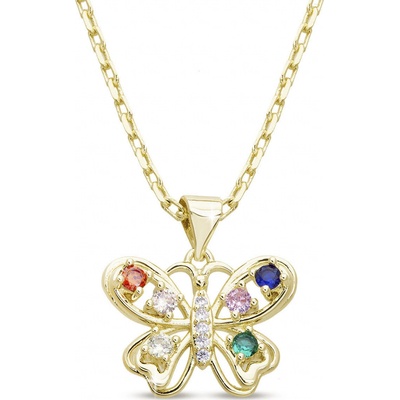 Biju Pozlacený 14k řetízek, motýl s barevnými zirkony 3002228