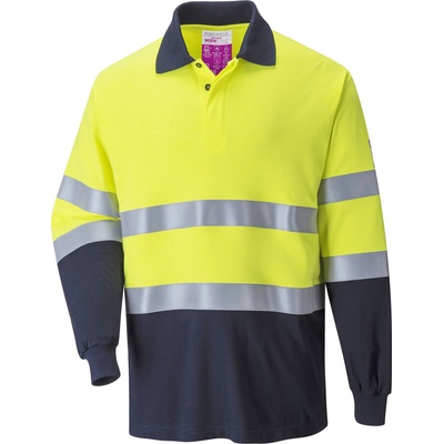 Portwest hi-vis modaflame fr74 / Огнеупорна светлоотразителна поло тениска, антистатична - hv жълто/тъмносиньо xxl (fr74ynrxxl)