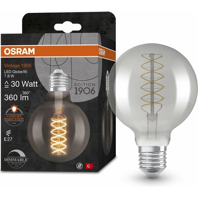 Osram dymová stmievateľná LED žiarovka E27 7,8 W VINTAGE GLOBE, teplá biela 4058075761216