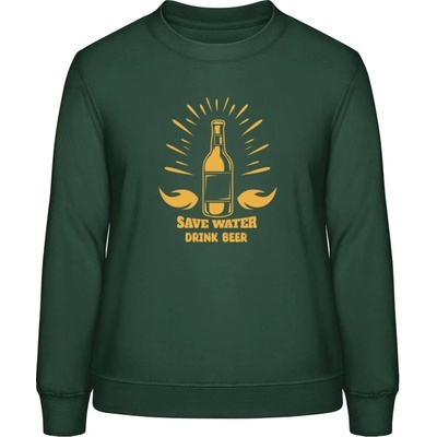 AWDis Sweat mikina Nápis Save Water Drink Beer Lahvově zelená