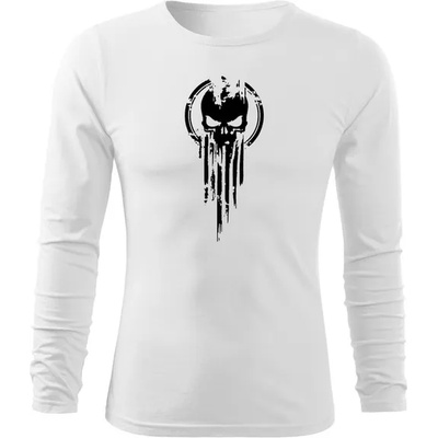 DRAGOWA FIT-T Тениска с дълъг ръкав Skull, бяла, 160 г/м2 (5659)