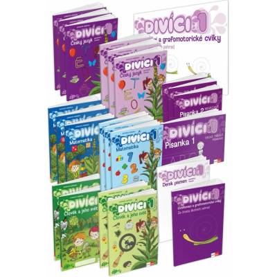 Divíci 1 - základní učitelský balíček - Český jazyk GM (nevázané písmo) + Matematika + Člo