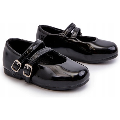 Dětské lakované balerínky s proužky eko kožené černé