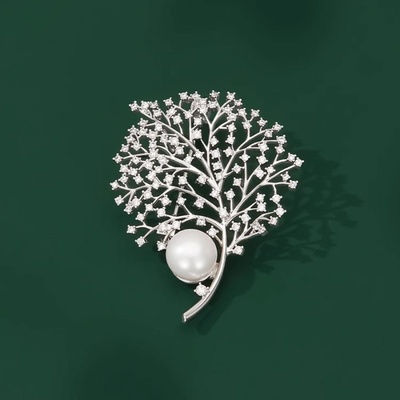 Éternelle brož s perlou a zirkony Jimena B8138-XH3050 Stříbrná Bílá