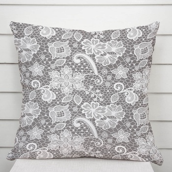 Biante bavlna Sandra SA-550 Biela krajka na sivom 50 x 50 cm