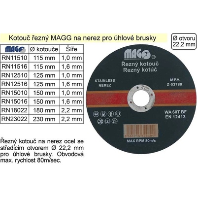 Magg Řezný kotouč 230 x 2,2 x 22,2 mm RN23022