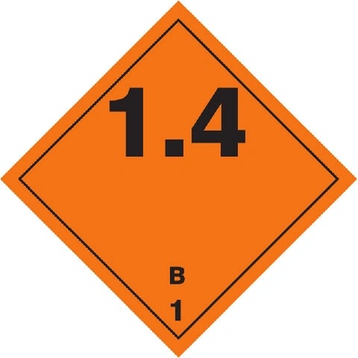 Značka Výbušné látky a předměty podtř. 1.4, samolepicí fólie, 250 × 250 mm BZ FL704