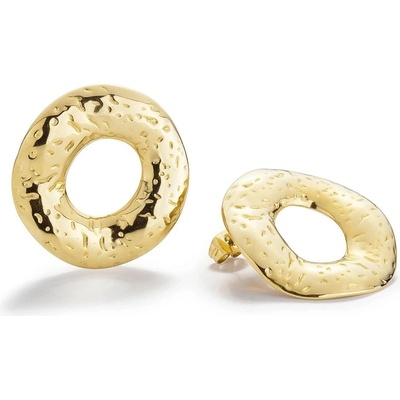 Evolution Group Výrazné pozlátené náušnice z ocele BAGEL gold