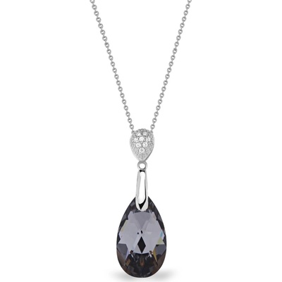 Spark Stříbrný se Swarovski elements šedá kapka dainty drop N610616SN Silver night