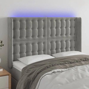 vidaXL LED горна табла за легло, светлосива, 147x16x118/128 см, кадифе (3124530)