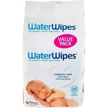 Image 1 of WaterWipes Бебешки почистващи кърпички Water Wipes Baby - Куатро, 4 х 60 броя (5099514041192)