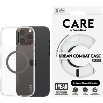 Panzer Калъф CARE - Urban Combat Black MagSafe, iPhone 16 Pro Max, прозрачен (5715685004148)