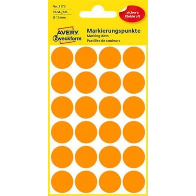 Avery-Zweckform Етикет, 18 мм, кръгъл, avery zweckform, неоново оранжев, 96 етикета в опаковка 3173 (3173)