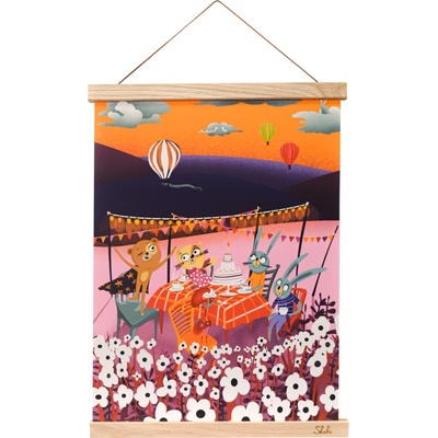 Art print plagát Skibi A3 - Medveďova oslava - dubová lišta uni