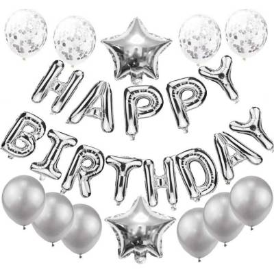 Balónkový set Happy Birthday stříbrný