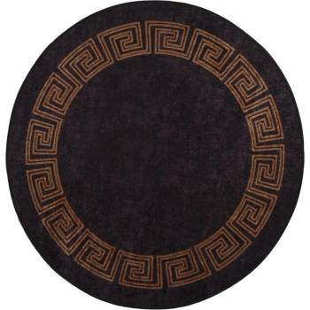 Перящ се килим, черно и златисто, o 200 см, противоплъзгащ