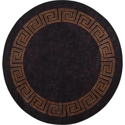 Перящ се килим, черно и златисто, o 200 см, противоплъзгащ