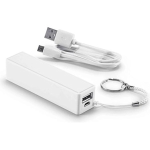 hi!de Външна батерия, 2000 mAh, с USB порт, с ключодържател, бяла