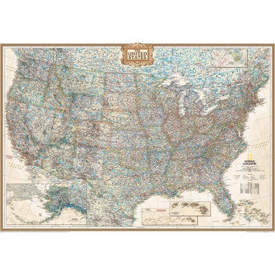 National Geographic USA - nástěnná mapa Executive 175 x 122 cm Varianta: bez rámu v tubusu, Provedení: laminovaná mapa v lištách
