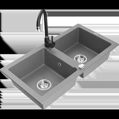 Mario гранитна мивка с 2 отделения с кухненски смесител Telma, сив - 6504-71-670200-70 (6504-71-670200-70)