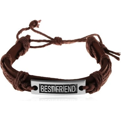 Šperky eshop ze syntetické kůže a šňůrek ocelová známka BEST FRIEND Z17.20 hnědý