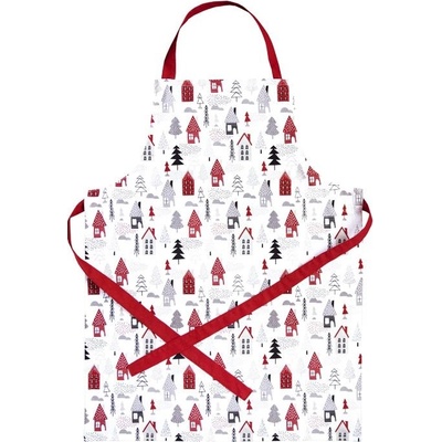 Scanquilt zástěra Dekoro Polární Domky bíločervená