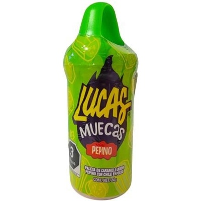 Lucas Gusano Muecas lízátko s příchutí okurky s chilli práškem 24 g