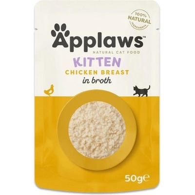 Applaws Kitten Chicken Breast with Salmon in Broth - пилешко филе в бульон за подрастващи котенца, 50 гр 8042