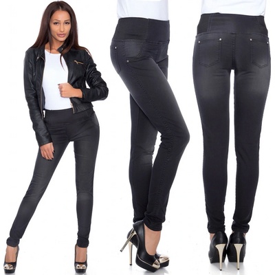 Fashionweek kalhoty legíny Jeans slim fit skinny s vysokým sedem TC557 černé