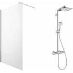 Omnires Комплект душ кабина Omnires Marina Walk-In хром 100x200 см и душ колона Hansgrohe Crometta хром (DNR10XCRTR+27271000)