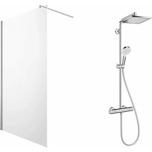 Omnires Комплект душ кабина Omnires Marina Walk-In хром 100x200 см и душ колона Hansgrohe Crometta хром (DNR10XCRTR+27271000)