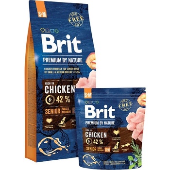 Brit Brit Premium by Nature Senior S+M Храна за кучета, суха, за възрастни, от средна порода, с ябълка, пилешко, царевица, 15 kg