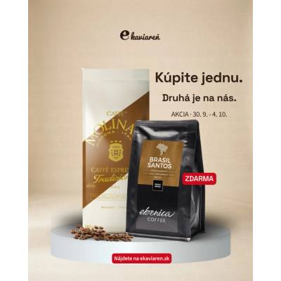 Slovensko Talianska kávová Symbióza Ebenica Coffee Brasil Santos 220g Caffé Molinari Tradizione Oro 1000g zrnkové kávy