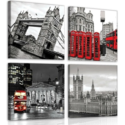 Postershop Obraz na plátně: Londýn (1) - set 4ks 25x25cm