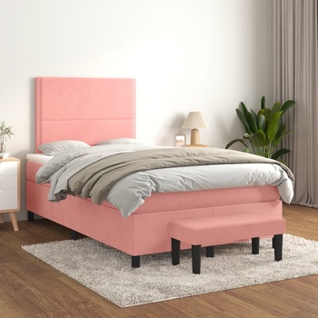 vidaXL Боксспринг легло с матрак, розово, 120x200 см, кадифе (3137778)