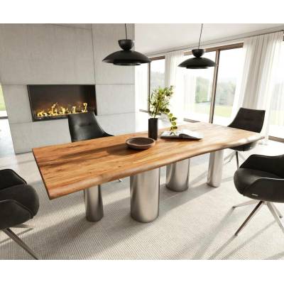 DELIFE Edge 240 x 100 akácie přírodní pilier nerezová ocel broušená Live-Edge