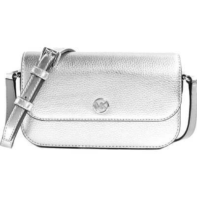 Michael Kors kožená crossbody kabelka flap stříbrná