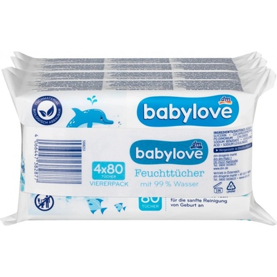 Babylove Vlhčené obrúsky 99% vody 4 x 80 ks