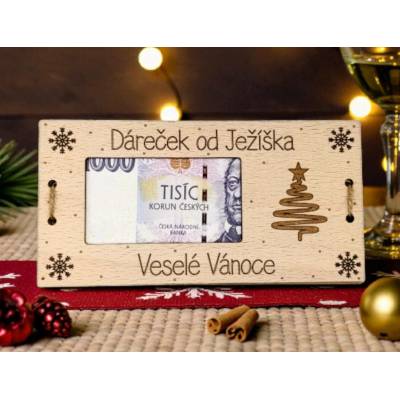 Dekorace z Řečice Dřevěná dárková karta/přání od Ježíška vánoční