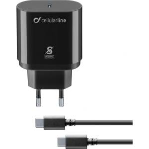 Cellularline Зарядно Power Delivery за Samsung 220V USB C - USB C 25W, Черно